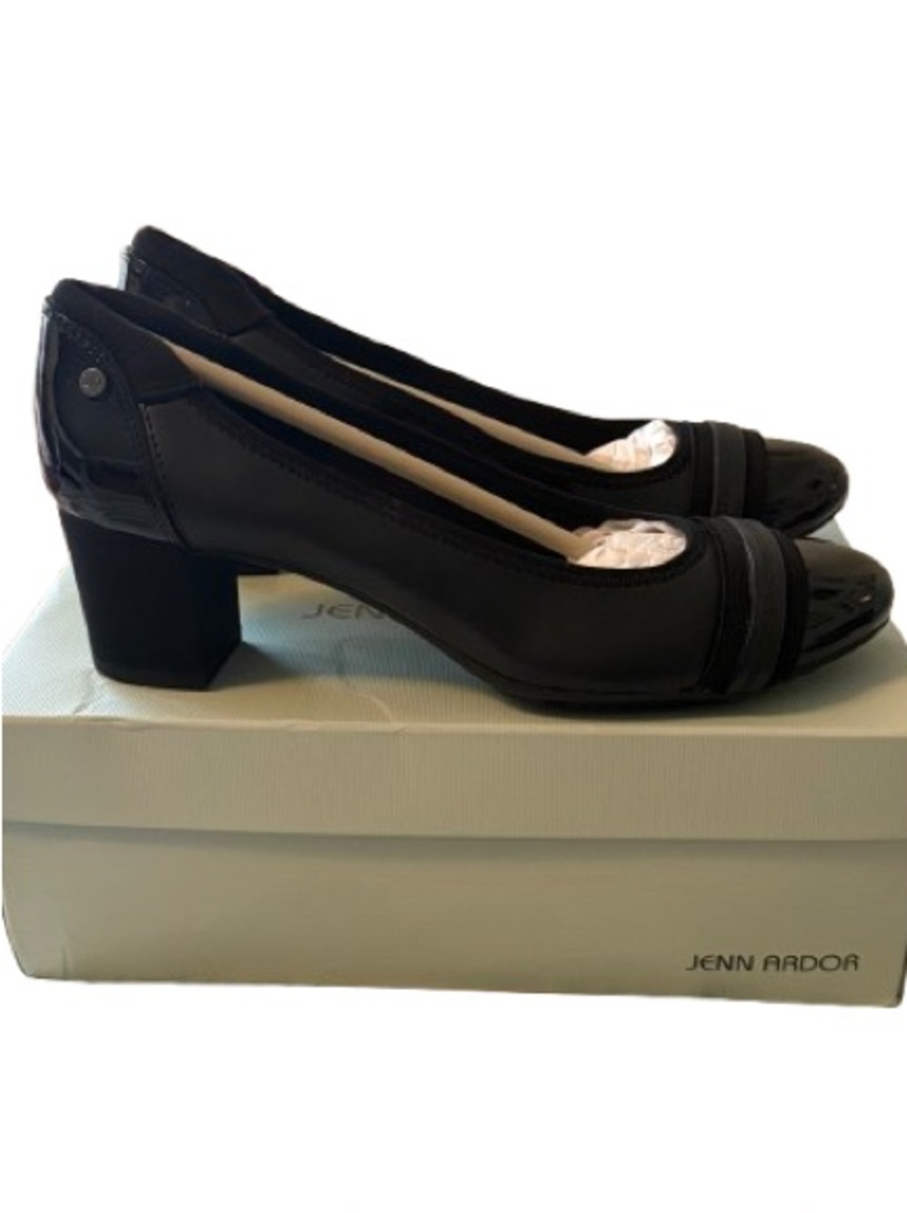 NWB Jenn Ardor Black Cap Toe Block Heel Pumps Size 8.5 Classic Career Shoes - Picture 2 of 8